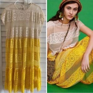 Zara Crochet Midi Dress in Ombré Yellow and Cream